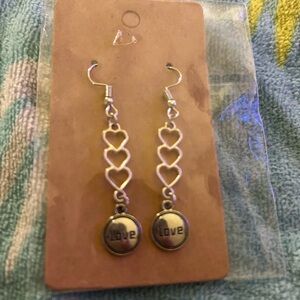 Silver Heart Drop Earrings